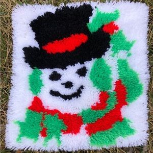Kitschy Snowman Latch hook wall hanging Retro kitsch 50s 60s 1950s 1960s cute💚